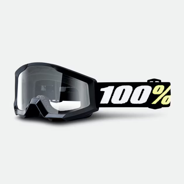 100% Strata Mini MX akiniai jaunimui, juodi, skaidrūs lęšiai